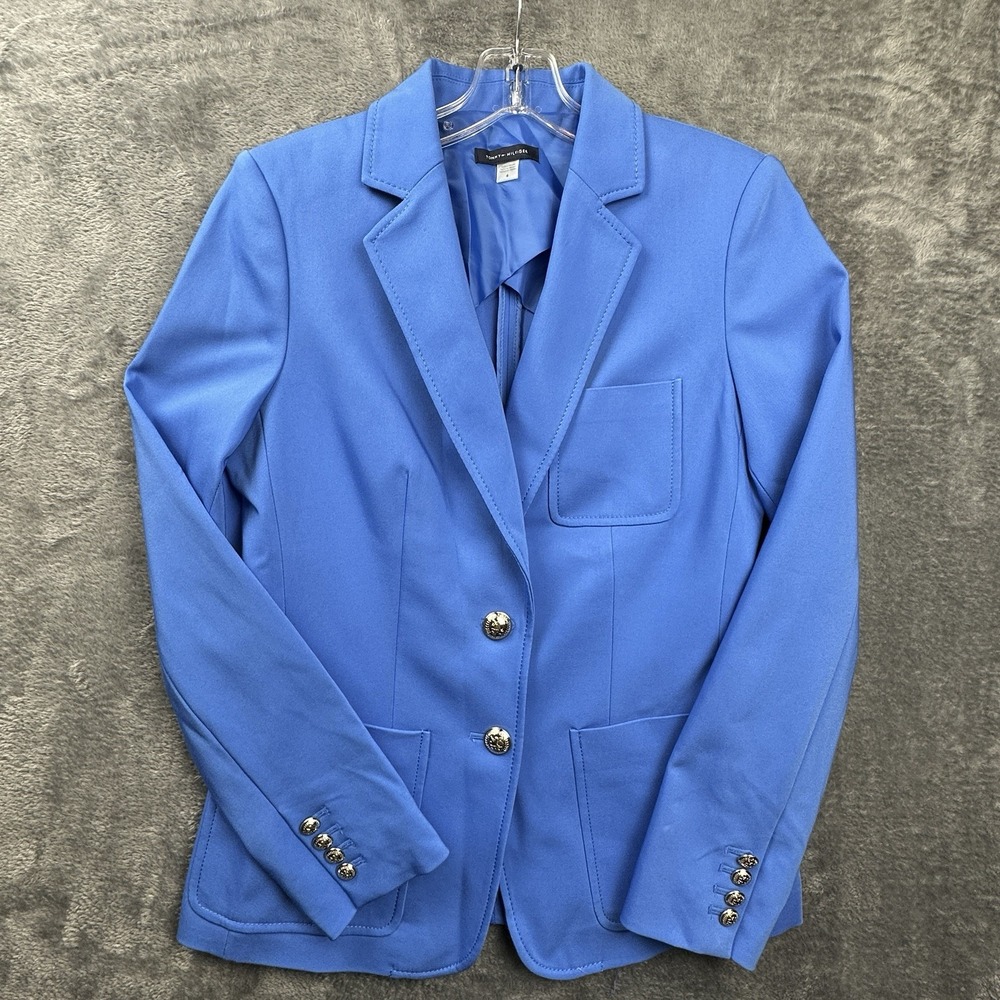 Tommy Hilfiger Blazer Womens Size 6 Chalk Blue Gold Tone Buttons Long Sleeve New